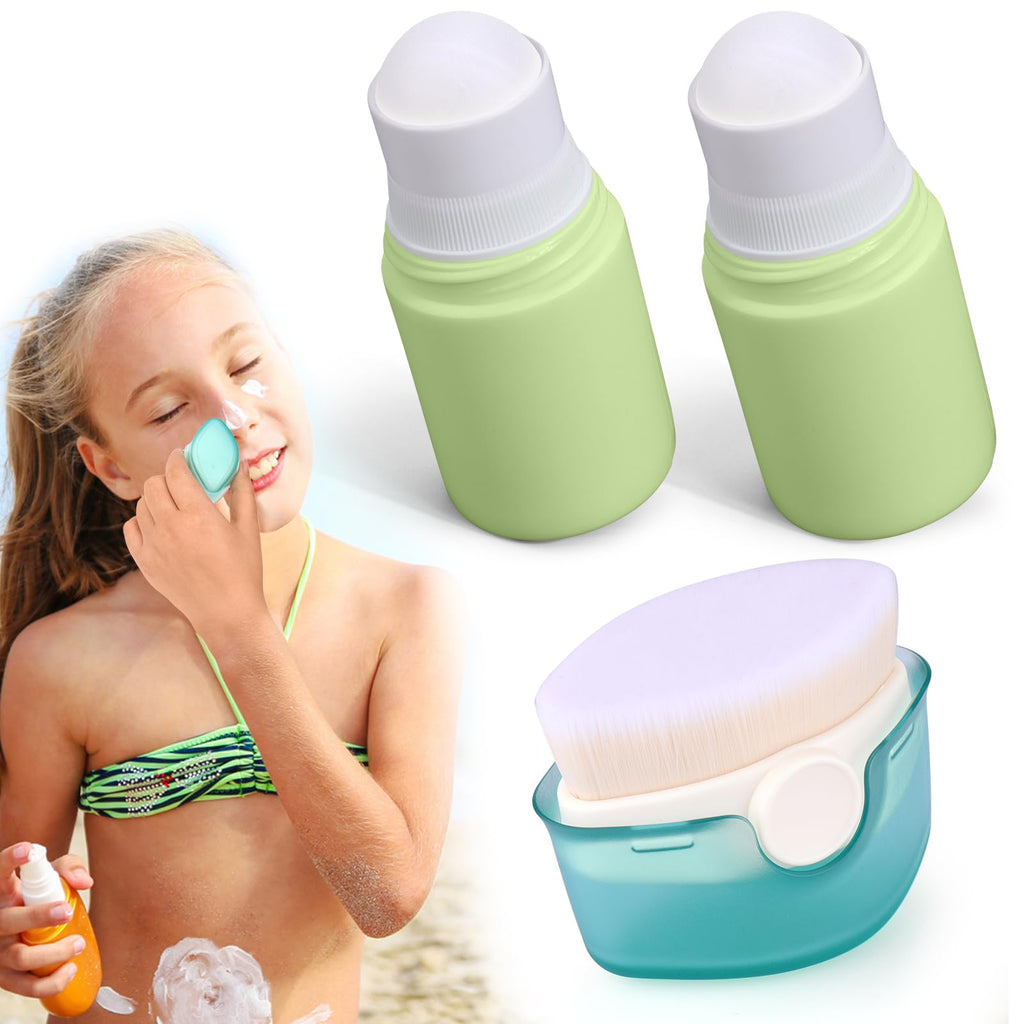 BSRESIN Kids Sunscreen Applicator Set (1 Soft Brush + 2 Empty Roller Bottles)